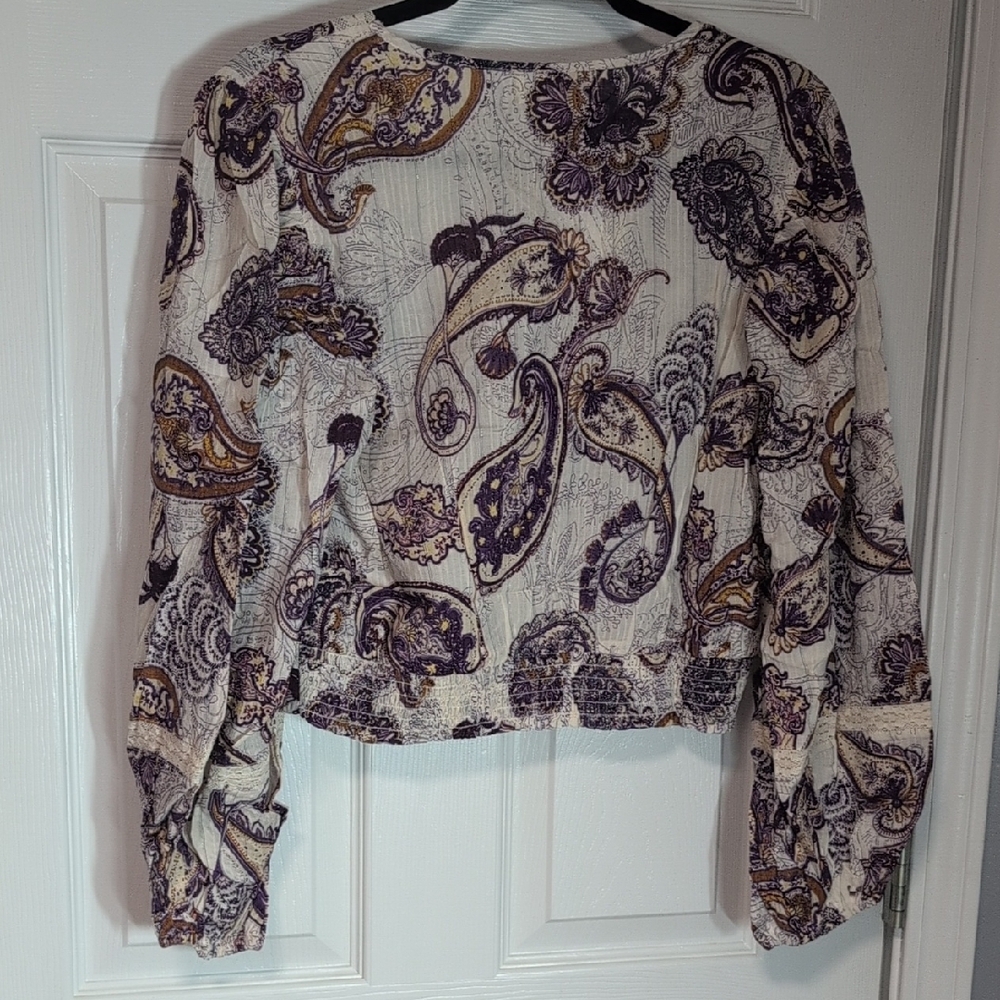 Band the Free Mirabelle Cream and Purple Cropped Blouse Size Large - Picture 4 of 11